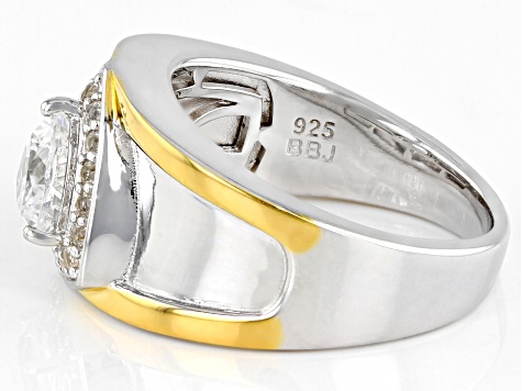 Pre-Owned White Lab Created Sapphire Rhodium & 18k Yellow Gold Over Silver Two-Tone Men's Ring 1.83c