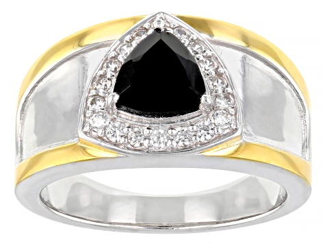 Pre-Owned Black Spinel Rhodium & 18k Yellow Gold Over Sterling Silver Two-Tone Men's Ring 1.79ctw