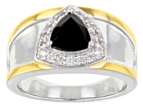 Pre-Owned Black Spinel Rhodium & 18k Yellow Gold Over Sterling Silver Two-Tone Men's Ring 1.79ctw