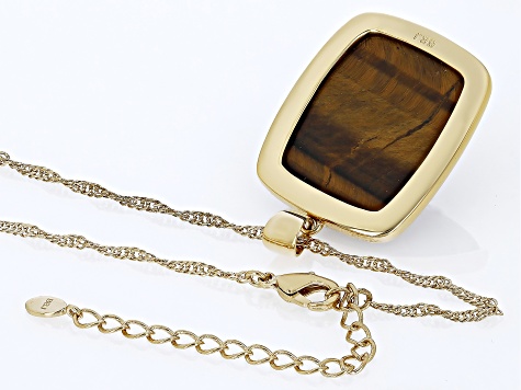 Pre-Owned Tigers Eye and Smoky Quartz 18k Yellow Gold Over Brass Pendant with Chain 0.39ctw