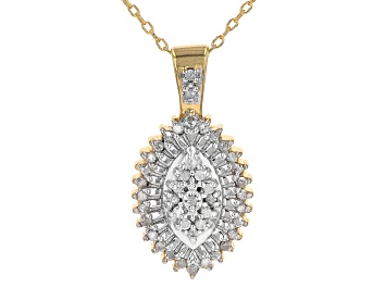 Picture of Pre-Owned White Diamond 14k Yellow Gold Over Sterling Silver Drop Pendant With 18" Cable Chain 0.20c