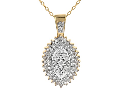 Pre-Owned White Diamond 14k Yellow Gold Over Sterling Silver Drop Pendant With 18" Cable Chain 0.20c