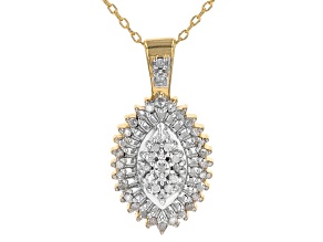 Pre-Owned White Diamond 14k Yellow Gold Over Sterling Silver Drop Pendant With 18" Cable Chain 0.20c