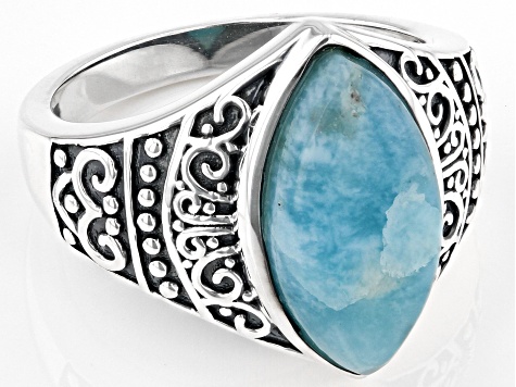 Pre-Owned Blue Larimar Sterling Silver Solitaire Ring