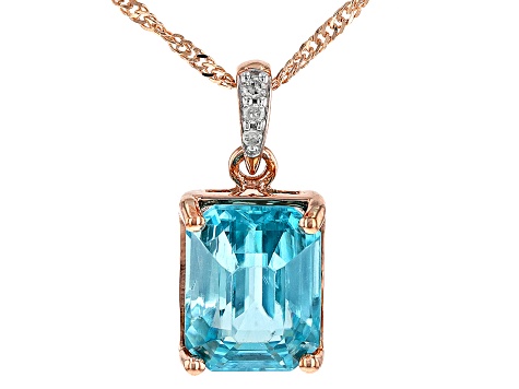 Pre-Owned Blue Zircon 10k Rose Gold Pendant With Chain 3.01ctw