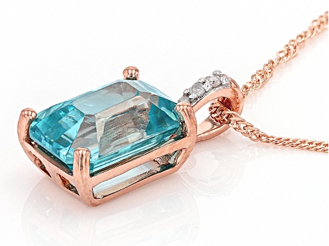 Pre-Owned Blue Zircon 10k Rose Gold Pendant With Chain 3.01ctw