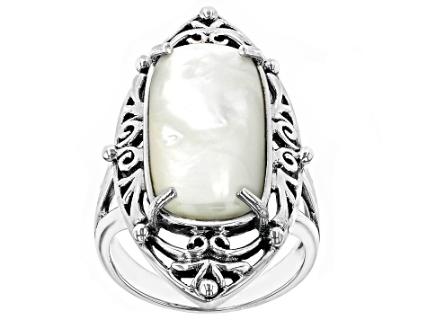 Pre-Owned White Mother-Of-Pearl Sterling Silver Solitaire Ring