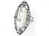 Pre-Owned White Mother-Of-Pearl Sterling Silver Solitaire Ring