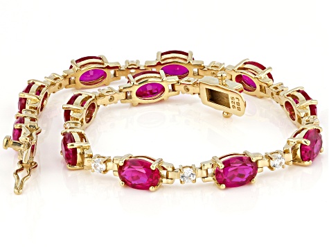 Pre-Owned Red Lab Created Ruby 18k Yellow Gold Over Sterling Silver Bracelet 10.71ctw