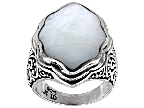 Pre-Owned White Mother-of-Pearl Sterling Silver Filigree Ring