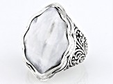 Pre-Owned White Mother-of-Pearl Sterling Silver Filigree Ring