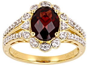 Pre-Owned Garnet With White Zircon 18k Yellow Gold Over Sterling Silver Ring 2.46ctw