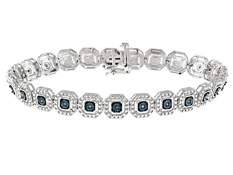 Pre-Owned Blue Diamond Rhodium Over Sterling Silver Tennis Bracelet 0.10ctw