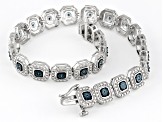 Pre-Owned Blue Diamond Rhodium Over Sterling Silver Tennis Bracelet 0.10ctw