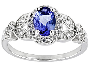 Picture of Pre-Owned Blue Tanzanite Rhodium Over Sterling Silver Ring 0.98ctw