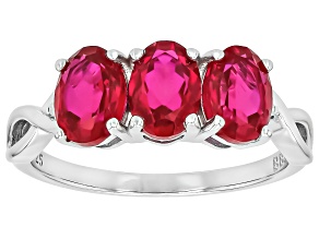 Pre-Owned Lab Created Ruby Rhodium Over Sterling Silver Ring 2.94ctw