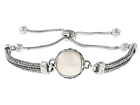 Pre-Owned White Cultured Mabe Pearl Sterling Silver Bolo Bracelet 13.5-14.5mm