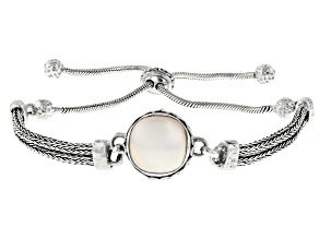 Pre-Owned White Cultured Mabe Pearl Sterling Silver Bolo Bracelet 13.5-14.5mm