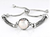 Pre-Owned White Cultured Mabe Pearl Sterling Silver Bolo Bracelet 13.5-14.5mm