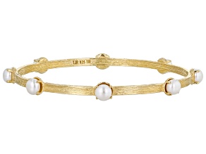 Pre-Owned White Cultured Freshwater Pearl 18k Yellow Gold Over Sterling Silver Bangle  Bracelet