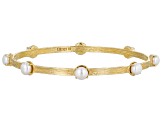 Pre-Owned White Cultured Freshwater Pearl 18k Yellow Gold Over Sterling Silver Bangle  Bracelet