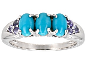 Pre-Owned Blue Sleeping Beauty Turquoise Rhodium Over Sterling Silver Ring 0.15ctw