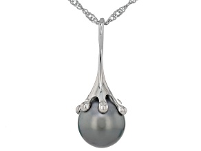 Pre-Owned Cultured Tahitian Pearl Rhodium Over Sterling Silver Pendant with Chain