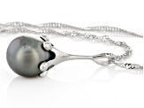 Pre-Owned Cultured Tahitian Pearl Rhodium Over Sterling Silver Pendant with Chain