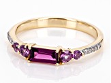 Pre-Owned Grape Color Garnet With White Diamond 10k Yellow Gold Ring 0.72ctw