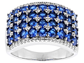 Pre-Owned Blue Lab Created Spinel Rhodium Over Sterling Silver Band Ring 2.64ctw