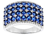 Pre-Owned Blue Lab Created Spinel Rhodium Over Sterling Silver Band Ring 2.64ctw