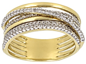 Pre-Owned Round White Diamond 14k Yellow Gold Over Sterling Silver Crossover Ring 0.45ctw