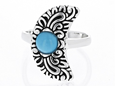 Pre-Owned Sleeping Beauty Turquoise Rhodium Over Silver Moon Ring