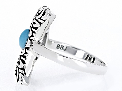 Pre-Owned Sleeping Beauty Turquoise Rhodium Over Silver Moon Ring