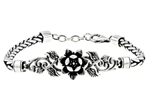 Pre-Owned Sterling Silver Floral Foxtail Chain Bracelet