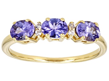 Picture of Pre-Owned Blue Tanzanite With White Zircon 18k Yellow Gold Over Sterling Silver Ring 0.91ctw