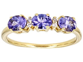 Pre-Owned Blue Tanzanite With White Zircon 18k Yellow Gold Over Sterling Silver Ring 0.91ctw
