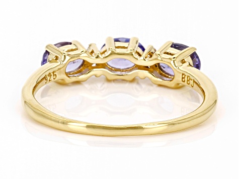 Pre-Owned Blue Tanzanite With White Zircon 18k Yellow Gold Over Sterling Silver Ring 0.91ctw