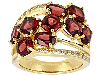Picture of Pre-Owned Red Garnet With White Zircon 18k Yellow Gold Over Sterling Silver Ring 5.56ctw