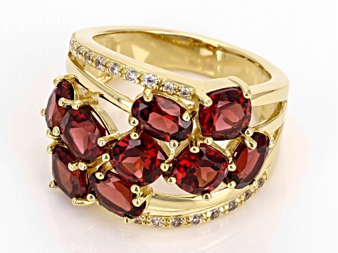 Pre-Owned Red Garnet With White Zircon 18k Yellow Gold Over Sterling Silver Ring 5.56ctw
