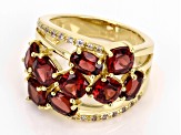 Pre-Owned Red Garnet With White Zircon 18k Yellow Gold Over Sterling Silver Ring 5.56ctw