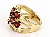Pre-Owned Red Garnet With White Zircon 18k Yellow Gold Over Sterling Silver Ring 5.56ctw