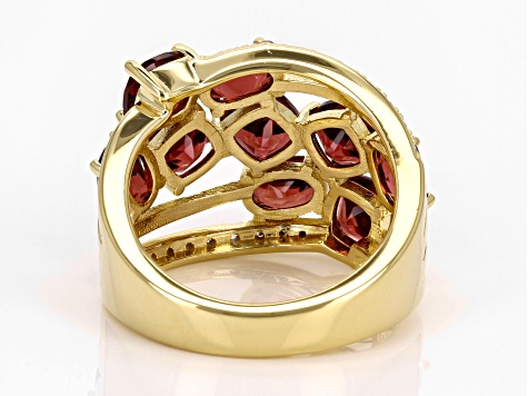 Pre-Owned Red Garnet With White Zircon 18k Yellow Gold Over Sterling Silver Ring 5.56ctw