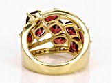 Pre-Owned Red Garnet With White Zircon 18k Yellow Gold Over Sterling Silver Ring 5.56ctw