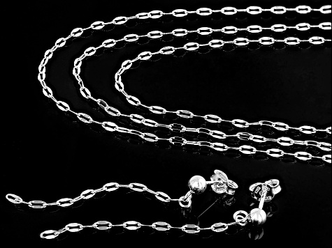 Pre-Owned Sterling Silver Mirror Link Multi-Row 18 Inch Necklace & Dangle Earrings Set of 2