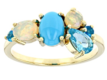 Picture of Pre-Owned Blue Sleeping Beauty Turquoise 10k Yellow Gold Ring 0.64ctw