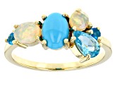 Pre-Owned Blue Sleeping Beauty Turquoise 10k Yellow Gold Ring 0.64ctw