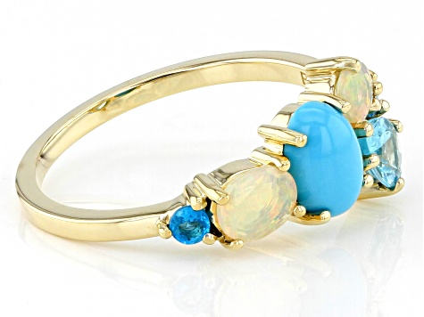 Pre-Owned Blue Sleeping Beauty Turquoise 10k Yellow Gold Ring 0.64ctw