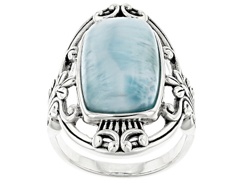 Pre-Owned Larimar Sterling Silver Solitaire Ring