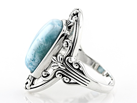 Pre-Owned Larimar Sterling Silver Solitaire Ring